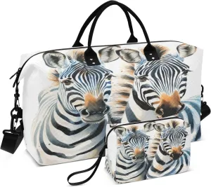 Two Zebras Travel Duffel Bags with Toiletry Bag and Adjustable Strap for Travel Gym Yoga