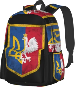 Ukraine Poland Flag Polish Ukrainian Coat Of Arms Laptop Backpack Work Travel Backpacks Business Rucksack Casual Outdoor Daypack with Adjustable Strap Bags for Sports Office Gym Hiking
