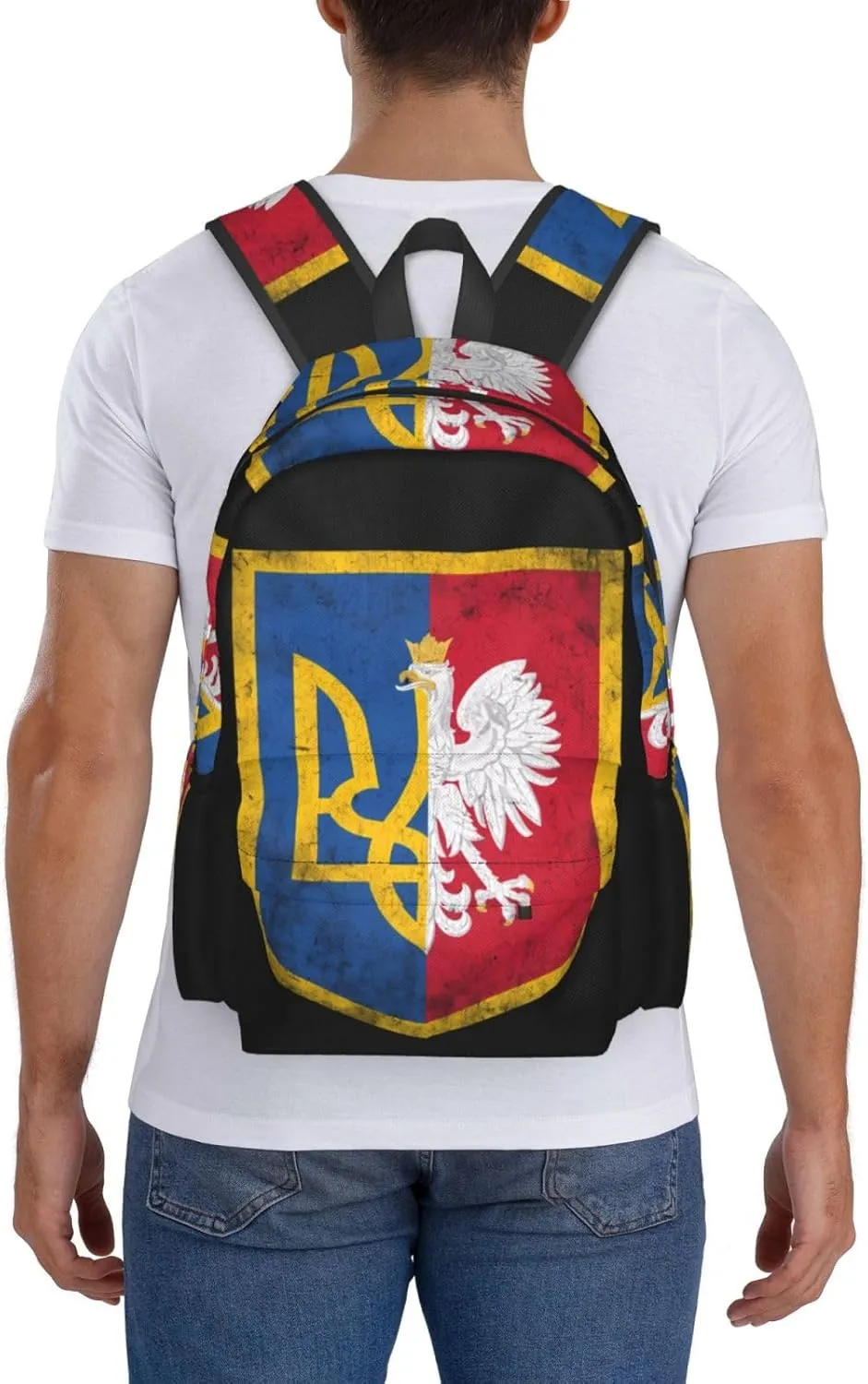 Ukraine Poland Flag Polish Ukrainian Coat Of Arms Laptop Backpack Work Travel Backpacks Business Rucksack Casual Outdoor Daypack with Adjustable Strap Bags for Sports Office Gym Hiking