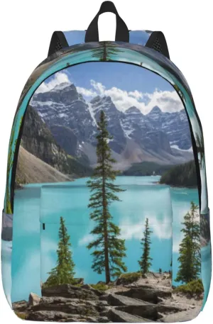 UNIOND Moraine Lake and the Valley Printed Canvas Backpack Laptop Backpack Large Capacity Bag for Travel Office