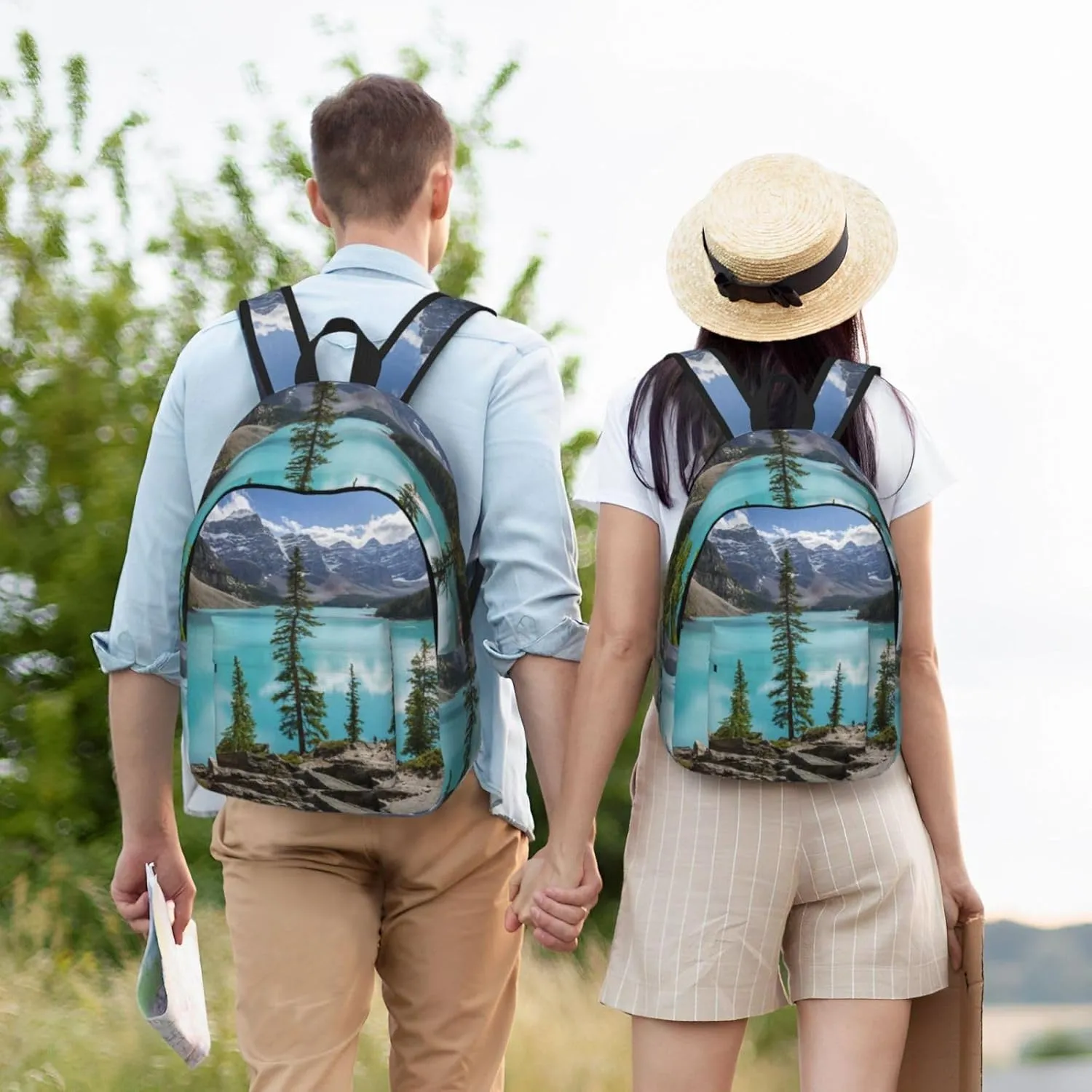 UNIOND Moraine Lake and the Valley Printed Canvas Backpack Laptop Backpack Large Capacity Bag for Travel Office