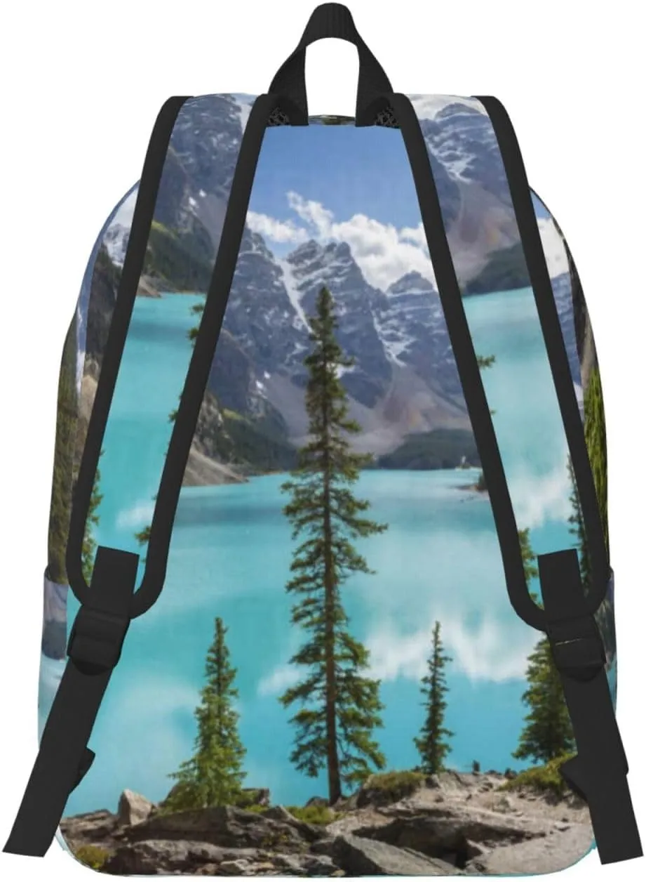 UNIOND Moraine Lake and the Valley Printed Canvas Backpack Laptop Backpack Large Capacity Bag for Travel Office