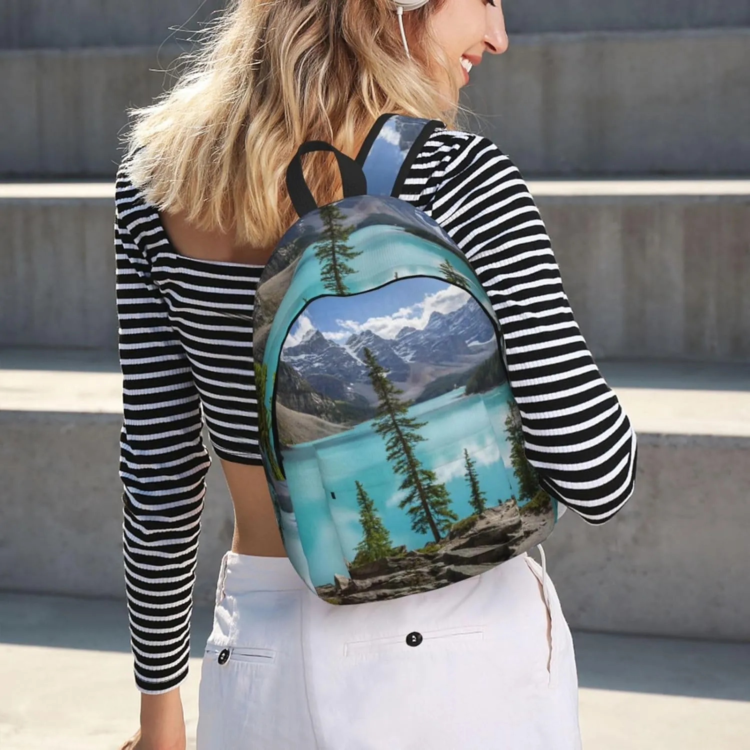 UNIOND Moraine Lake and the Valley Printed Canvas Backpack Laptop Backpack Large Capacity Bag for Travel Office