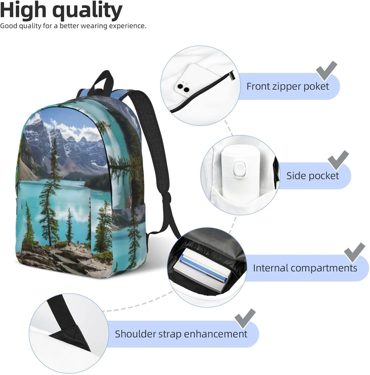 UNIOND Moraine Lake and the Valley Printed Canvas Backpack Laptop Backpack Large Capacity Bag for Travel Office