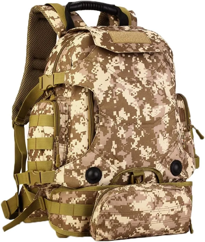 UNISTRENGH 40-litre Multi-Functional Tactical Backpacks Outdoor Trekking Pack Duffle Bag Urban Backpacks with Cycling Fanny Waist Bag (Desert Camouflage)
