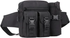 Unistrengh Tactical Fanny Packs Pouch With Water Bottle Pocket Holder Waterproof Molle Waist Pack Hip Belt Bag (Black)