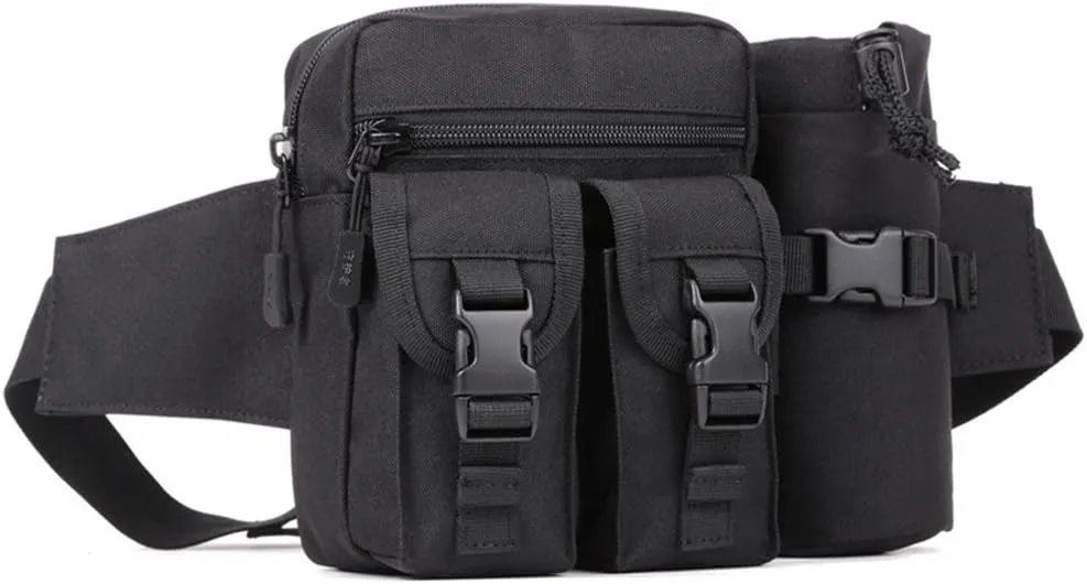 Unistrengh Tactical Fanny Packs Pouch With Water Bottle Pocket Holder Waterproof Molle Waist Pack Hip Belt Bag (Black)
