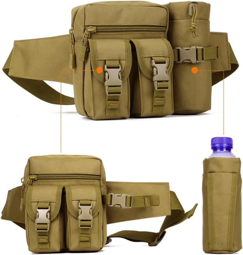 Unistrengh Tactical Fanny Packs Pouch With Water Bottle Pocket Holder Waterproof Molle Waist Pack Hip Belt Bag (Black)