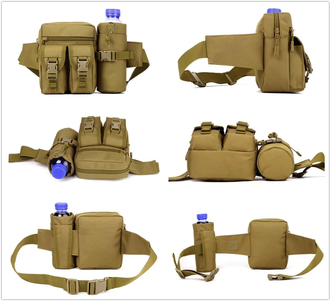 Unistrengh Tactical Fanny Packs Pouch With Water Bottle Pocket Holder Waterproof Molle Waist Pack Hip Belt Bag (Black)