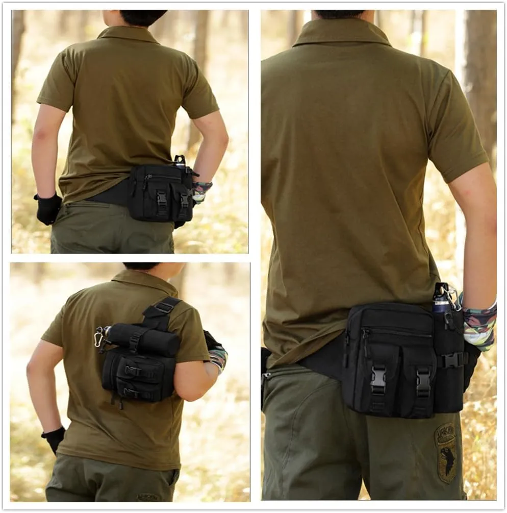 Unistrengh Tactical Fanny Packs Pouch With Water Bottle Pocket Holder Waterproof Molle Waist Pack Hip Belt Bag (Black)