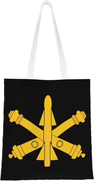 United States Army Air Defense Artillery Branch Insignia Tote Bag for Women Canvas Shopping Bags Reusable Large Capacity Casual Shoulder Handbags Grocery Bags DIY Gift Bags