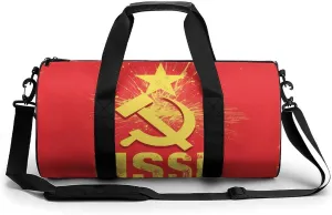 USSR Red Star Hammer Sickle Gym Bag for Men Women Cylindrical Gym Duffle Bags Travel Sports Carryon Gymbag 17.7in/9in/9in