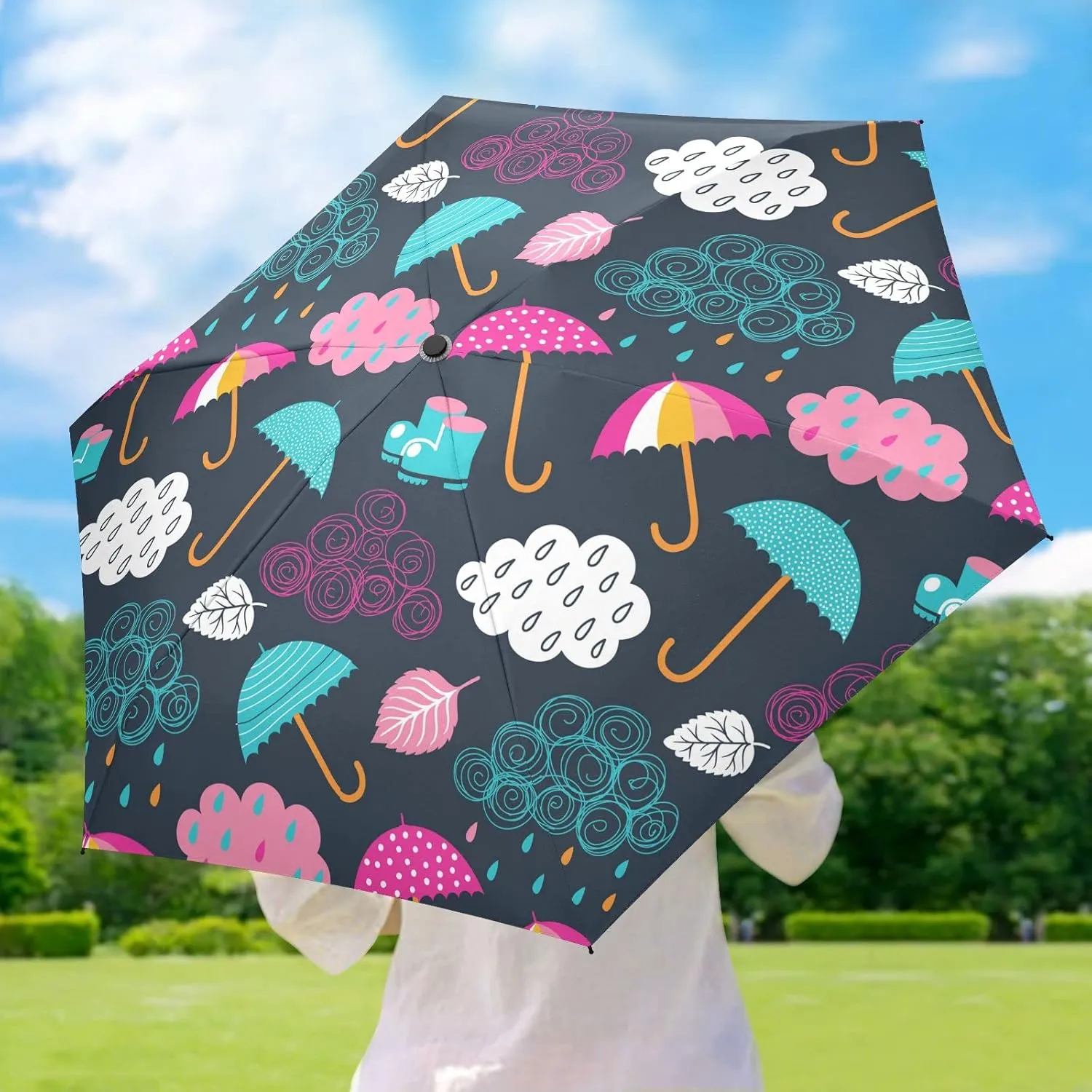 UV Sun Umbrella Compact Folding Travel Umbrella for 99% UV Protection Windproof Rainproof Small Light Fashion Parasol for Men and Women Gift Flower
