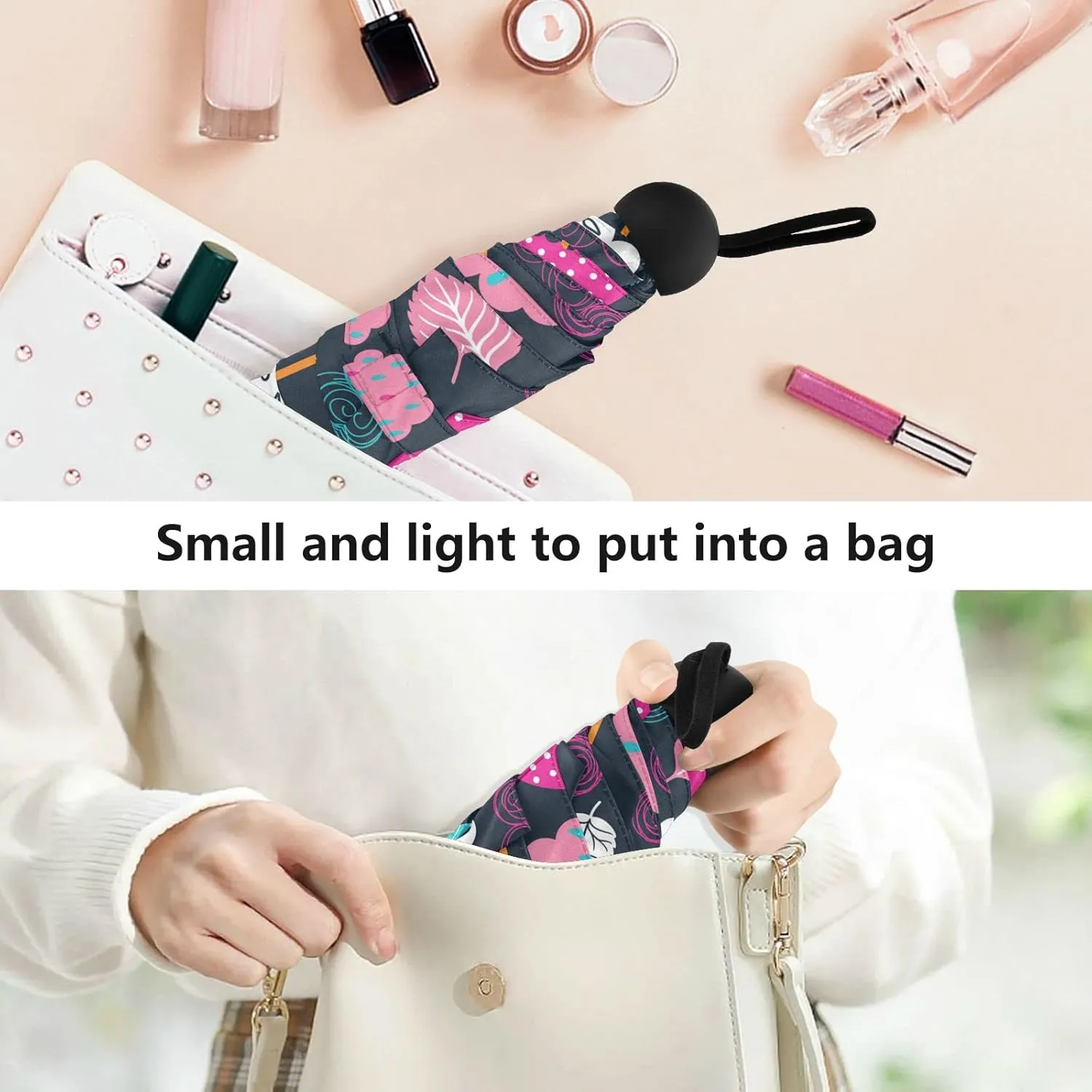 UV Sun Umbrella Compact Folding Travel Umbrella for 99% UV Protection Windproof Rainproof Small Light Fashion Parasol for Men and Women Gift Flower