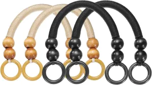 uxcell 4Pcs Wooden Bead Nylon Purse Handle, Purse Handle Replacement for DIY Handmade Woven Bag Crochet Handbag Purse Making Supplies, Apricot/Black