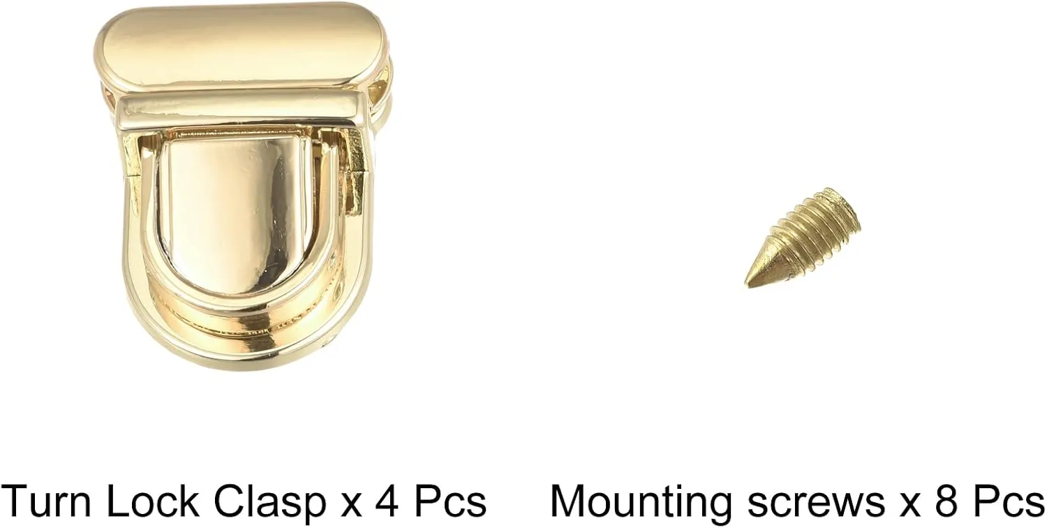 uxcell Turn Lock Clasp, 33mm x 26mm Zinc Alloy Purse Thumb Lock Bag Press Closure Buckle for DIY Handbag Wallet Crafts Making 4Pcs(Light Gold)
