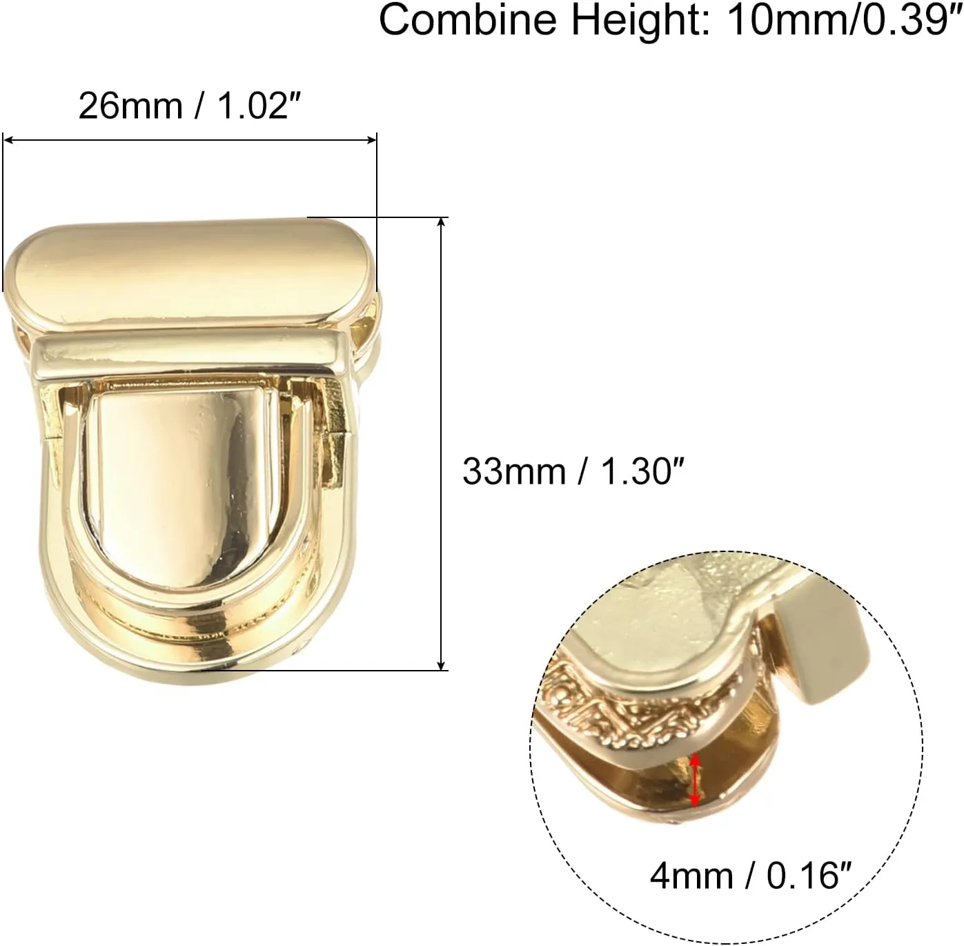 uxcell Turn Lock Clasp, 33mm x 26mm Zinc Alloy Purse Thumb Lock Bag Press Closure Buckle for DIY Handbag Wallet Crafts Making 4Pcs(Light Gold)
