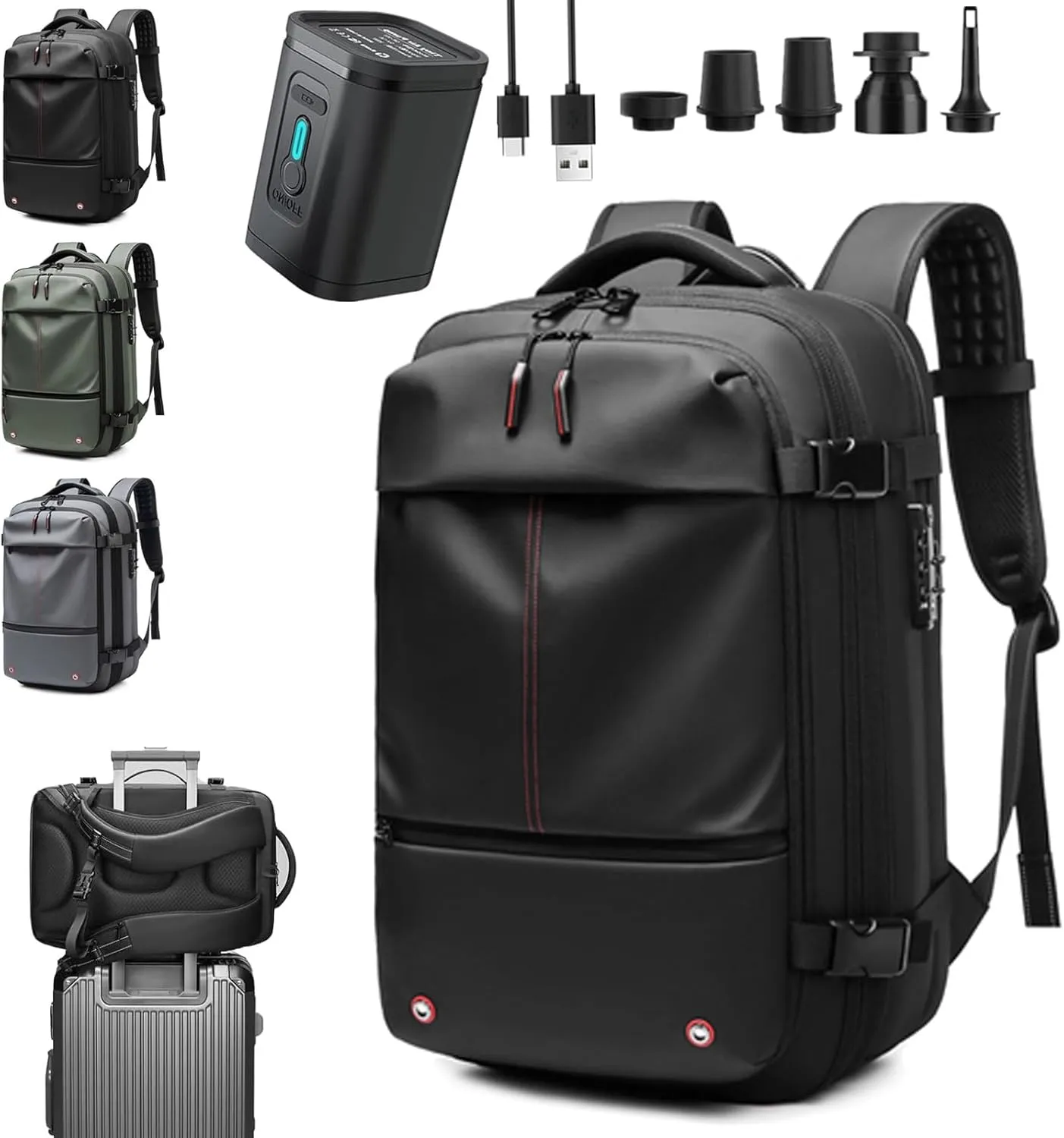 Vacpack Backpack, vacuum backpack, 60L Vacuum Compress Pack Expandable Backpack, Waterproof And Anti-Theft Travel(Black,With vacuum pump)