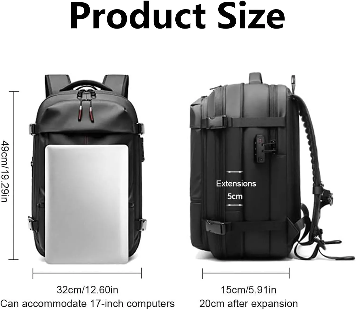 Vacpack Backpack, vacuum backpack, 60L Vacuum Compress Pack Expandable Backpack, Waterproof And Anti-Theft Travel(Black,With vacuum pump)