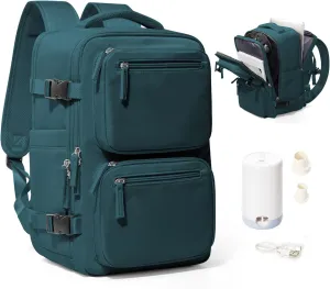 Vacpack Backpack with Vacuum Seal Backpack Travel Airback Backpacks with Pump Travel Backpacks Compression Bag Men Carry On Bag Flight Approved Women Weekender Hiking Work Daypack Peacock Blue