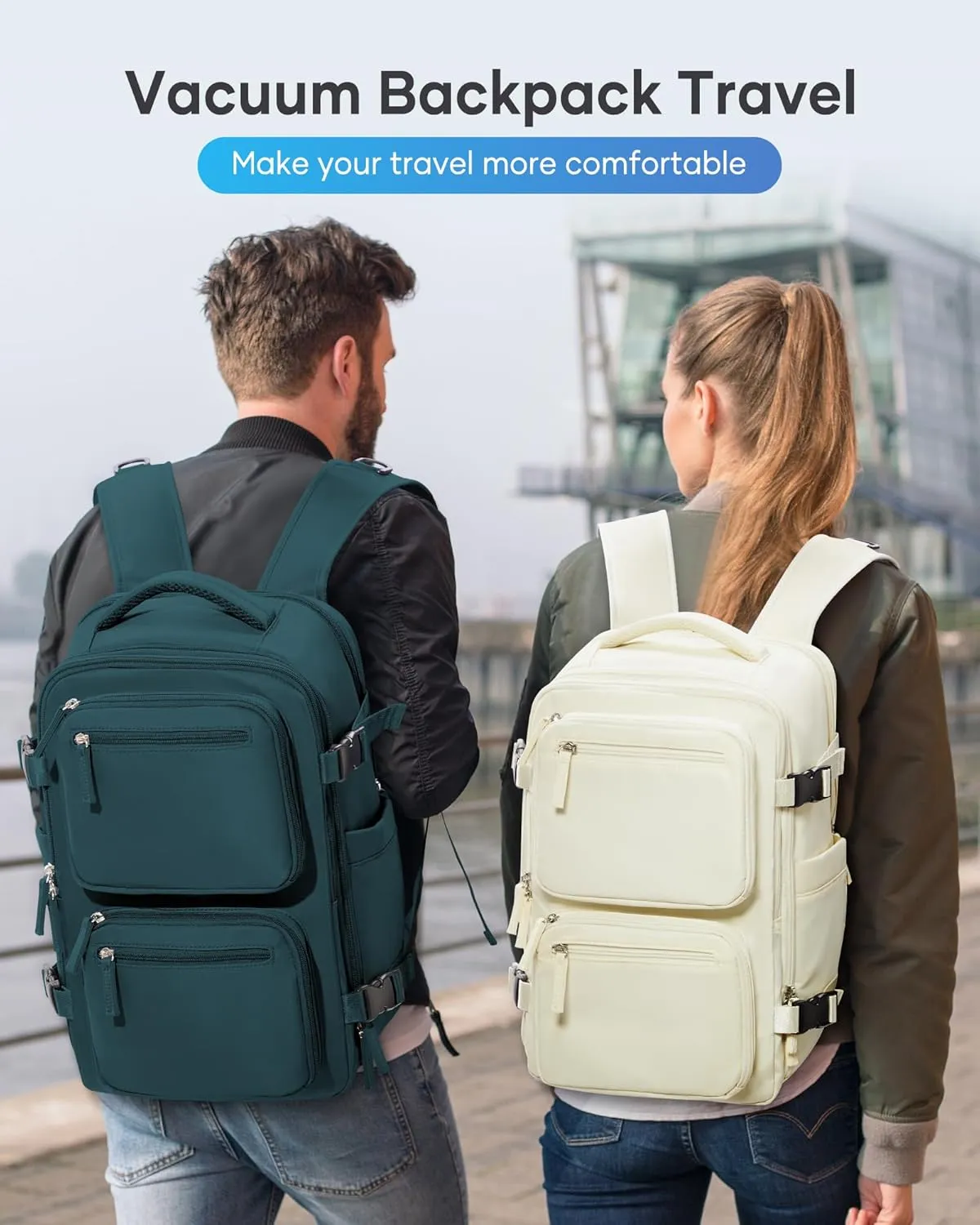 Vacpack Backpack with Vacuum Seal Backpack Travel Airback Backpacks with Pump Travel Backpacks Compression Bag Men Carry On Bag Flight Approved Women Weekender Hiking Work Daypack Peacock Blue