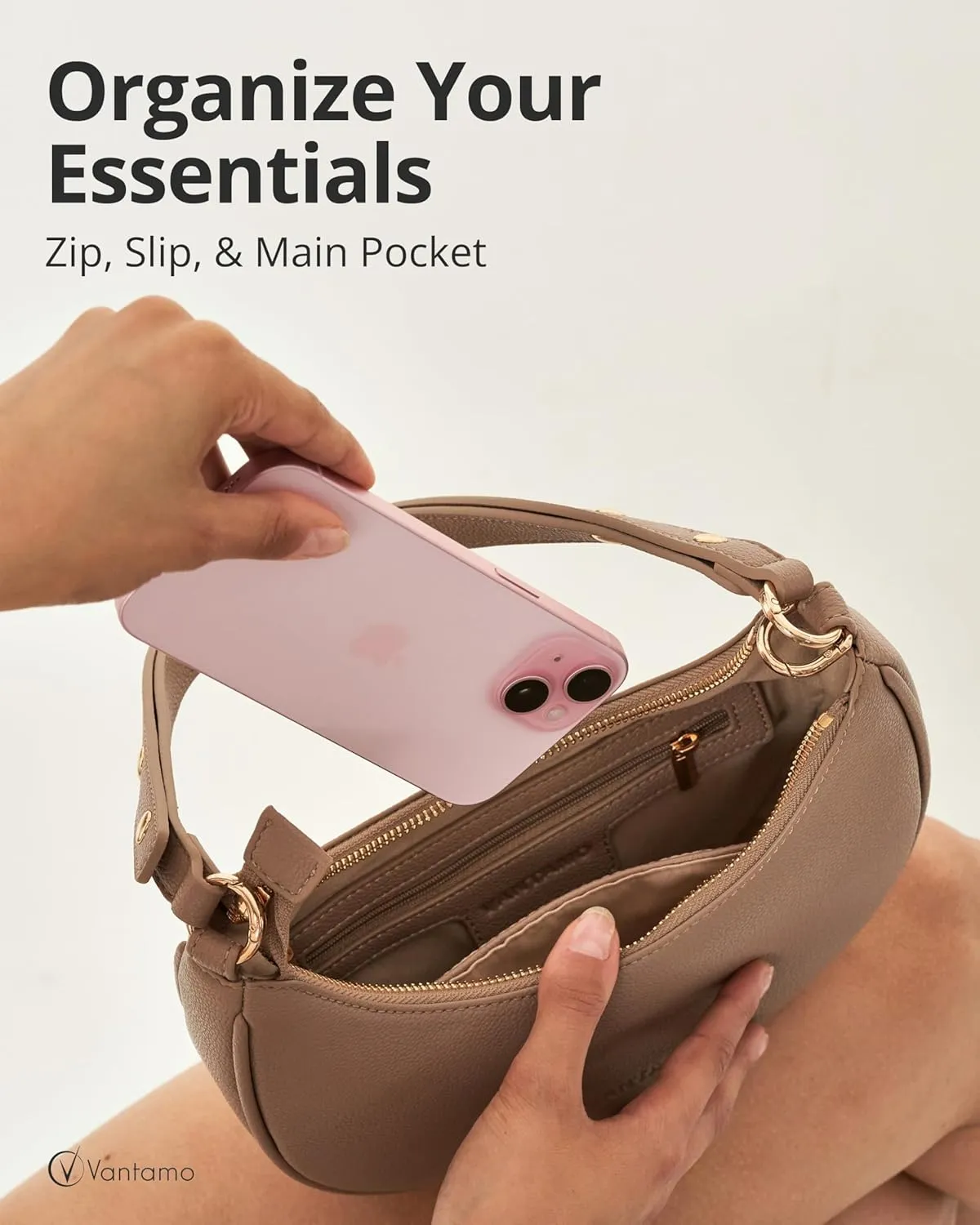 Vantamo Crescent Bags For Women with RFID Protection, Half Moon Clutch Purses for Women with Anti-Theft Clip for Extra Safety