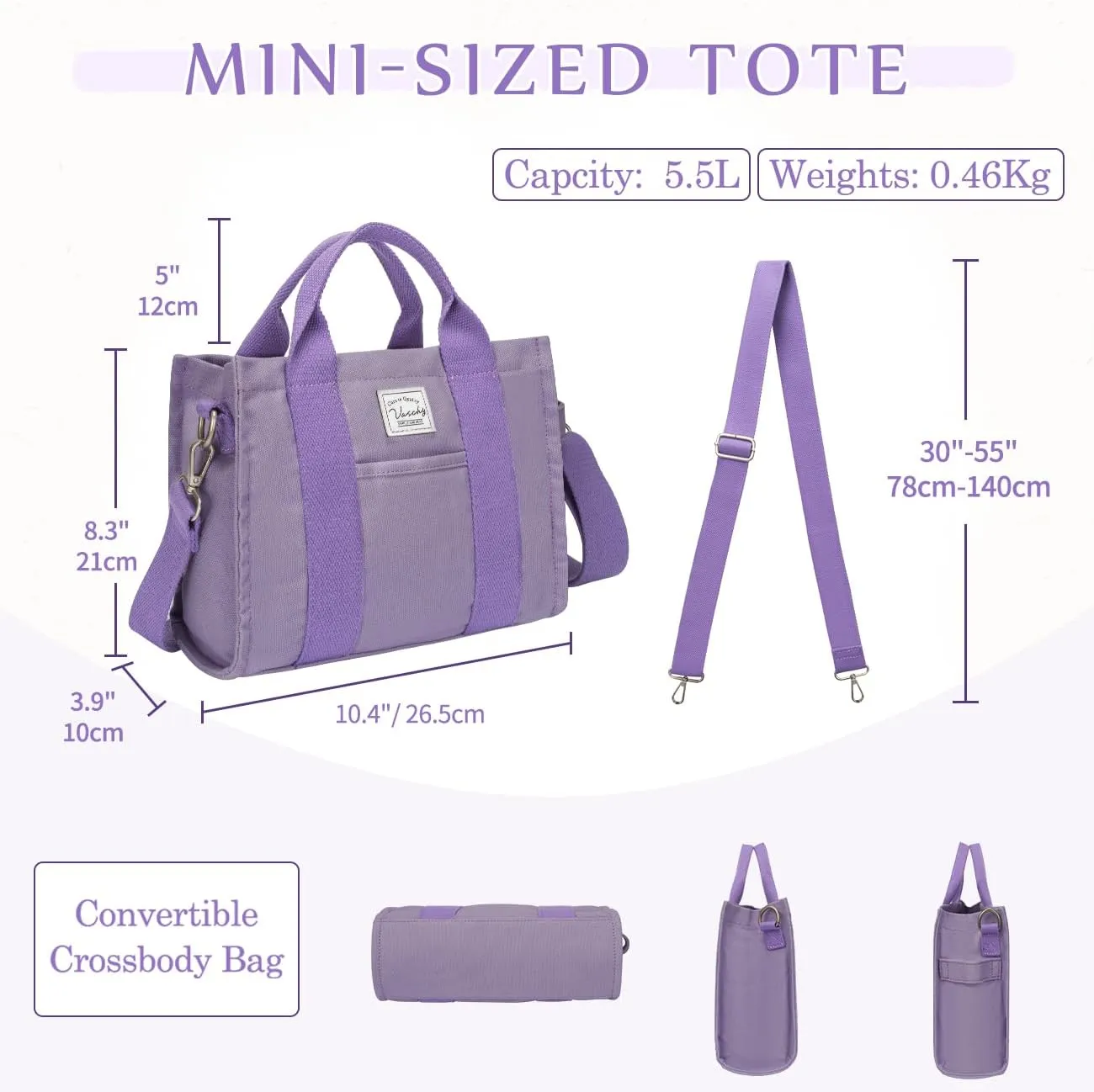 VASCHY Canvas Tote bag, Casual Reusable Work Totes for Women Teachers with Zippers Pockets Crossbody Shoulder Bag Purse