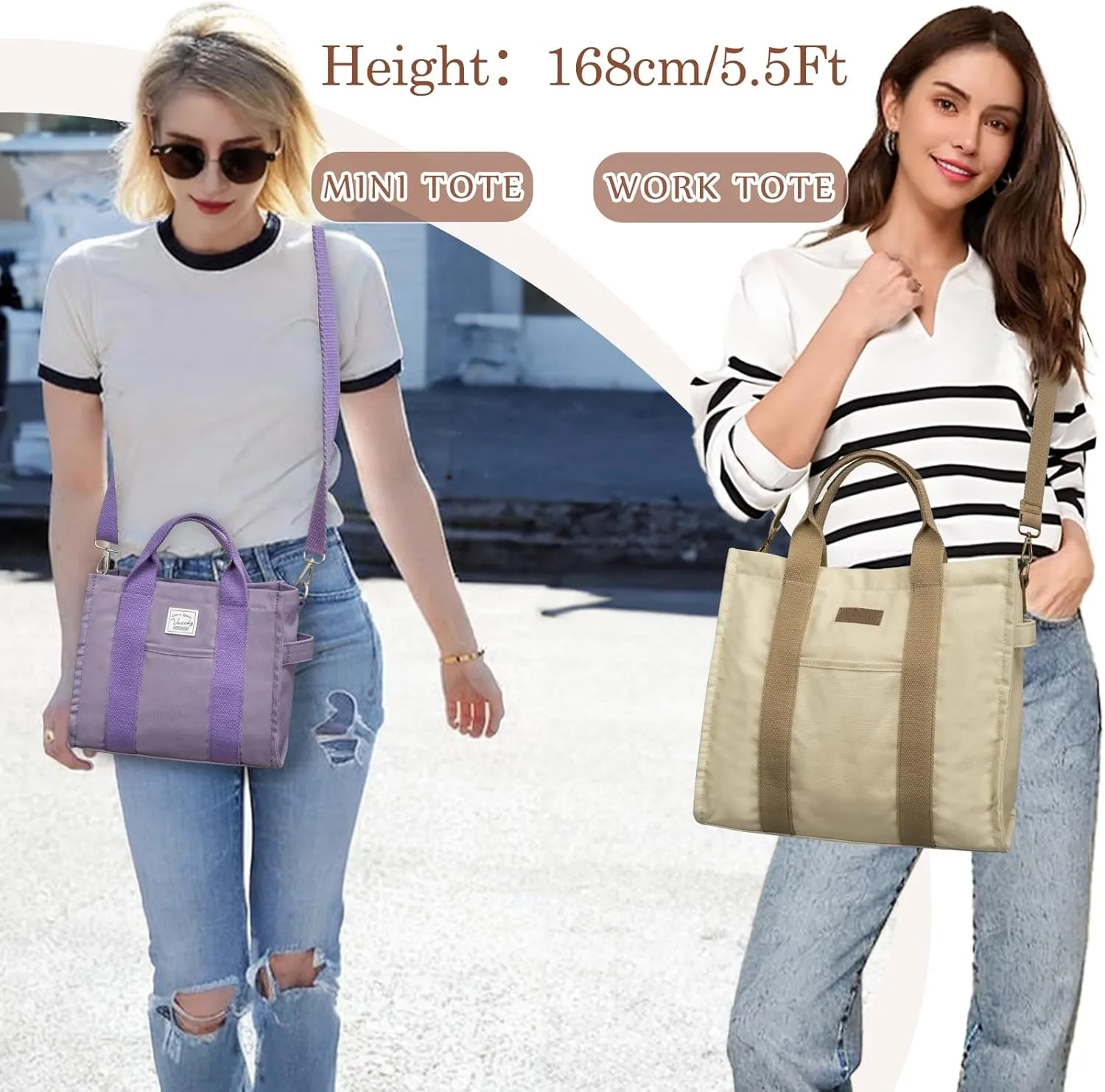 VASCHY Canvas Tote bag, Casual Reusable Work Totes for Women Teachers with Zippers Pockets Crossbody Shoulder Bag Purse