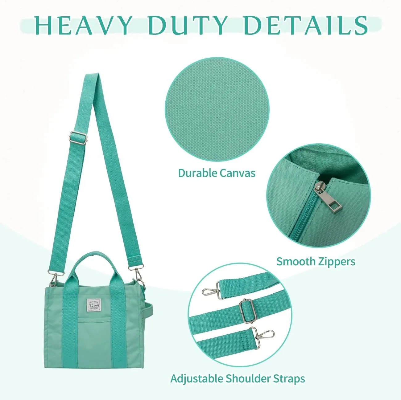 VASCHY Canvas Tote bag, Casual Reusable Work Totes for Women Teachers with Zippers Pockets Crossbody Shoulder Bag Purse