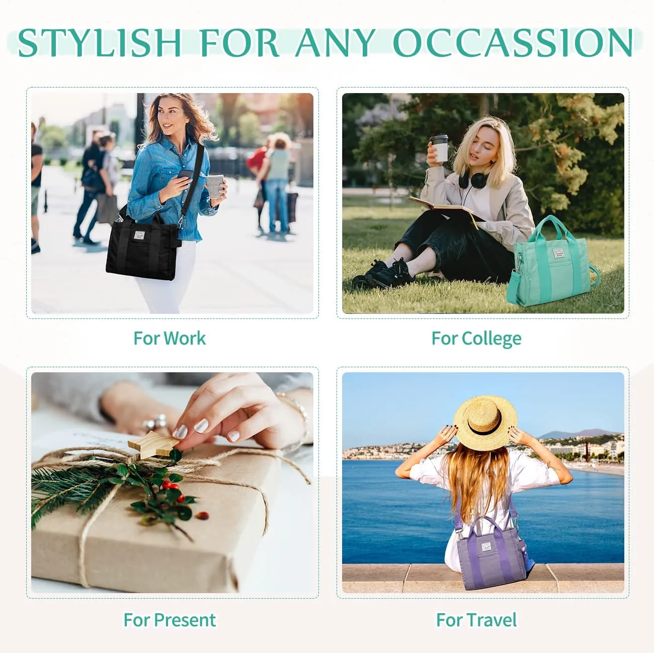 VASCHY Canvas Tote bag, Casual Reusable Work Totes for Women Teachers with Zippers Pockets Crossbody Shoulder Bag Purse