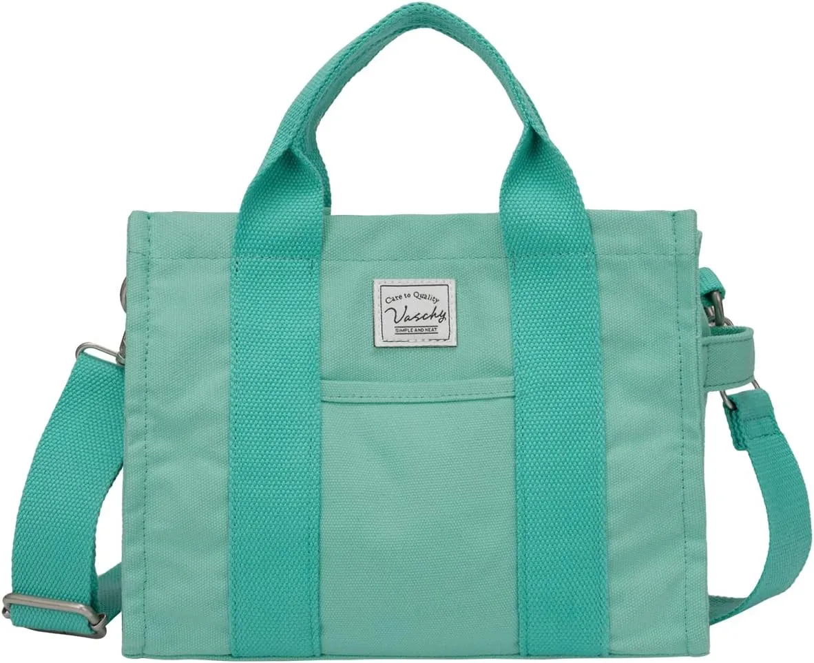 VASCHY Canvas Tote bag, Casual Reusable Work Totes for Women Teachers with Zippers Pockets Crossbody Shoulder Bag Purse