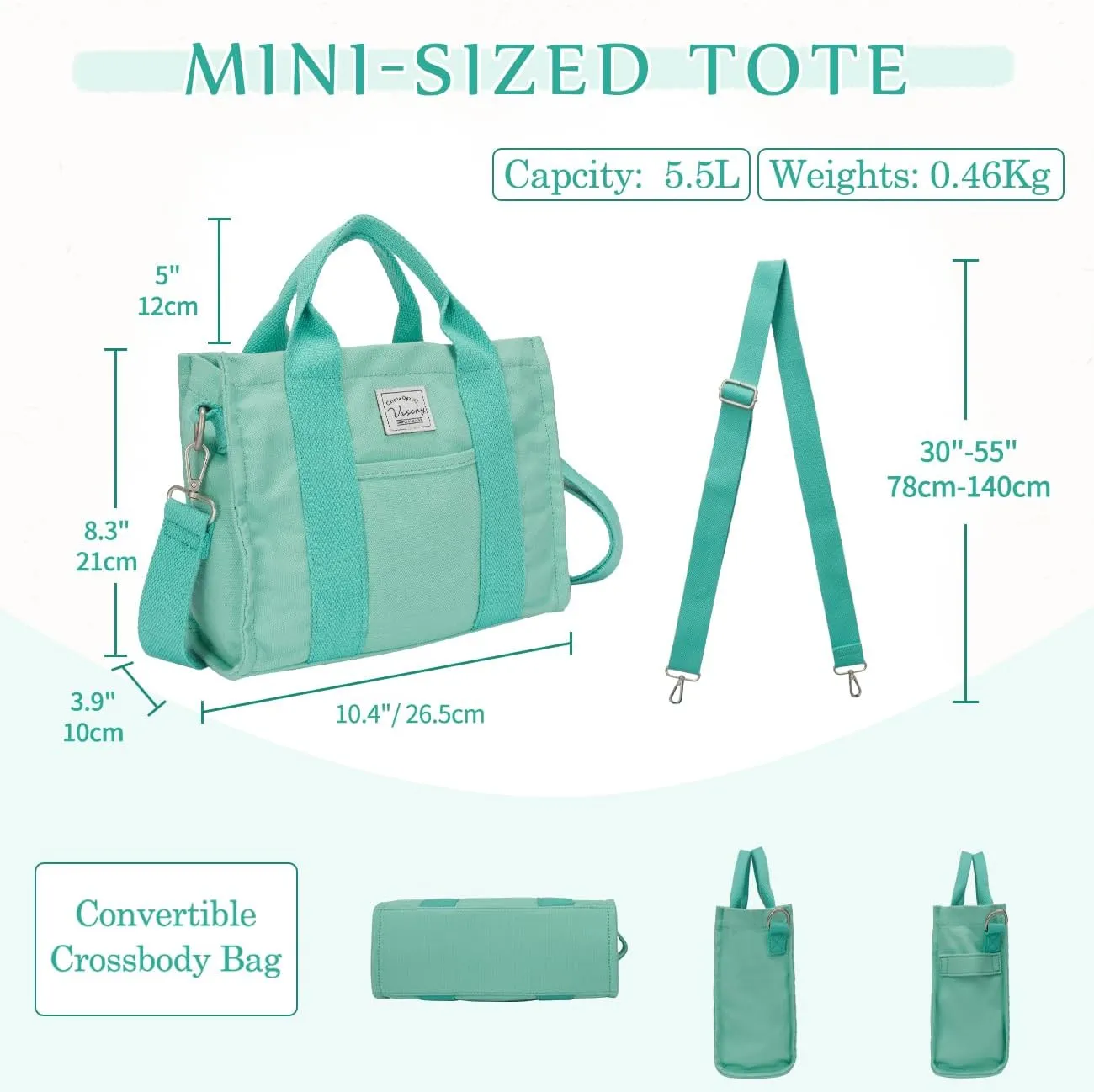 VASCHY Canvas Tote bag, Casual Reusable Work Totes for Women Teachers with Zippers Pockets Crossbody Shoulder Bag Purse