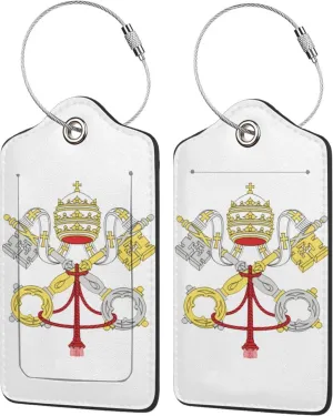 Vatican National Emblem Luggage Tags Pu Leather with Privacy Cover Label Address Card and Durable Metal Ring Suitable for Men Women Handbags Backpacks