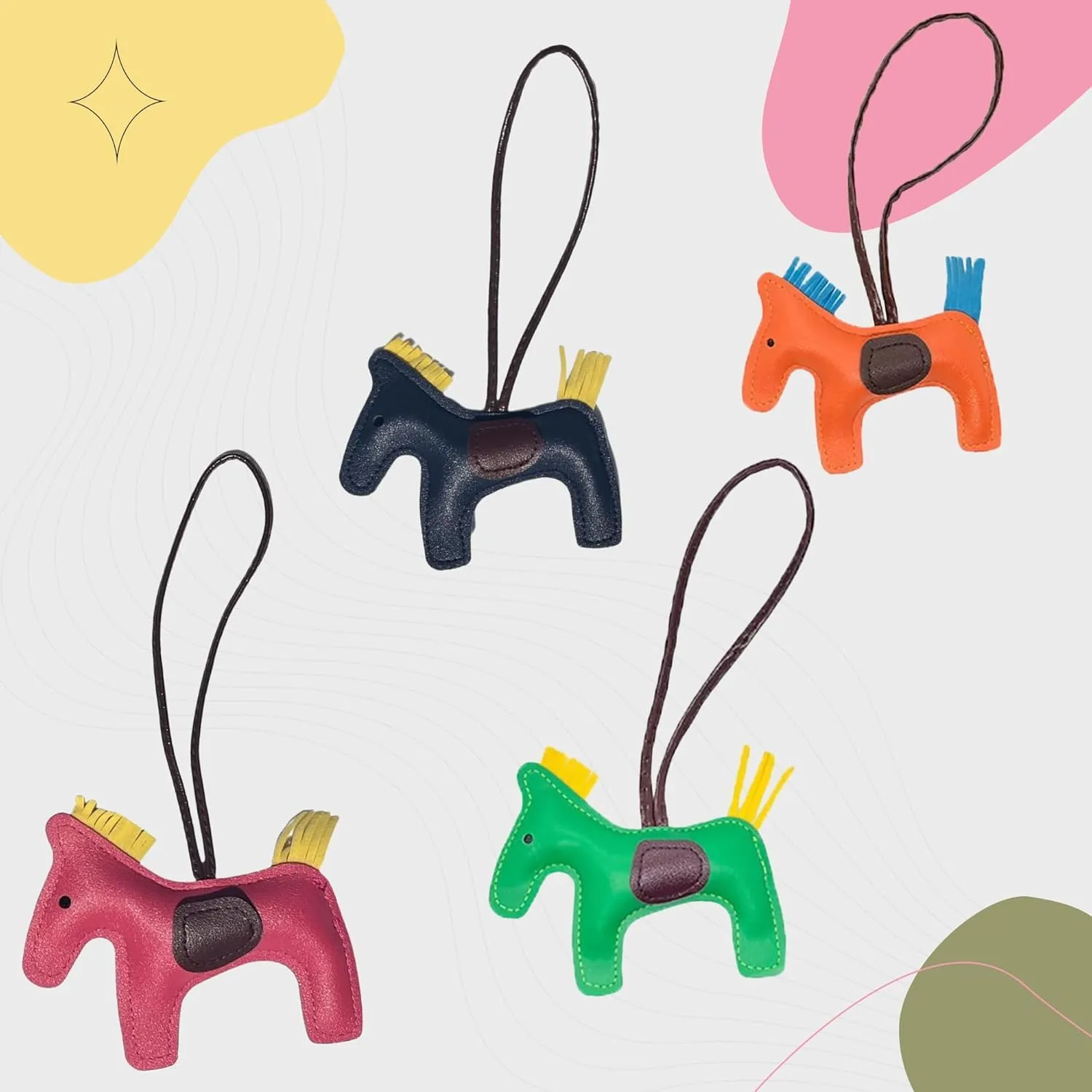 Vegan leather bag charms, stylish purse embellishments for handbags, and adorable designer keychains for women