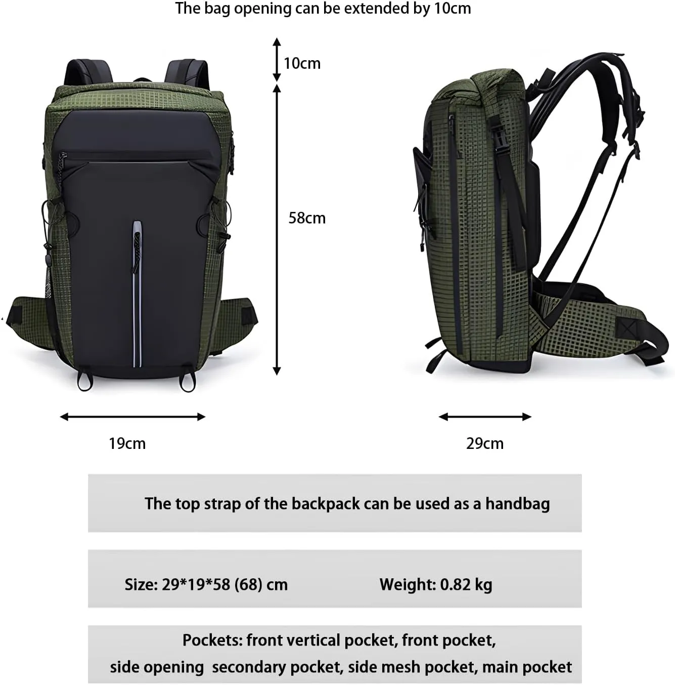 Vellyhiker 40L Hiking Backpack for Outdoor Camping Reflective Cycling Daypack Ultralight Outdoor Camping Travel Daypack (Black)