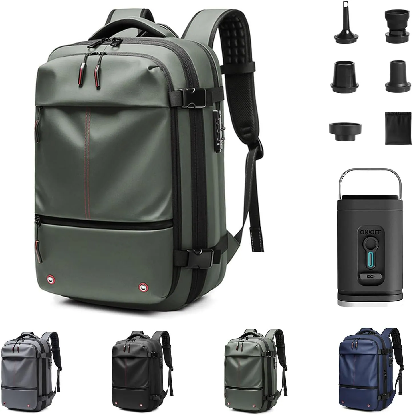 Venator Vacuum Travel Bag (60 L), Equipped with 1200 Mah Electric Air Pump, Large Capacity Travel Backpack, Anti-Theft (Green)
