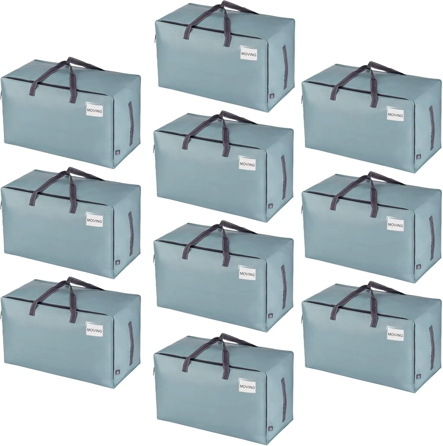 VENO 10 Pack Moving and Storage Bags, Heavy Duty, Alternative to Moving Boxes, Large Packing Totes Supplies for College Dorm Room with Zipper for Clothes, Wide Open Design (Light Blue Matte, 10 Pack)