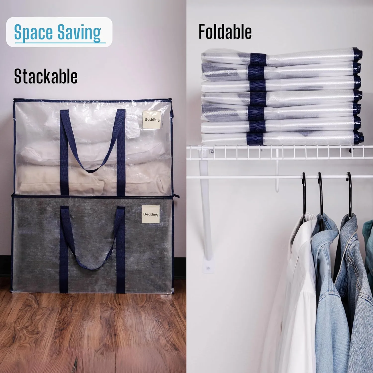 VENO 2 Pack Moving and Storage Bags, Heavy Duty, Alternative to Moving Boxes, Large Packing Totes Supplies for College Dorm Room with Zipper for Clothes, Wide Open Design (Clear, 2 Pack)