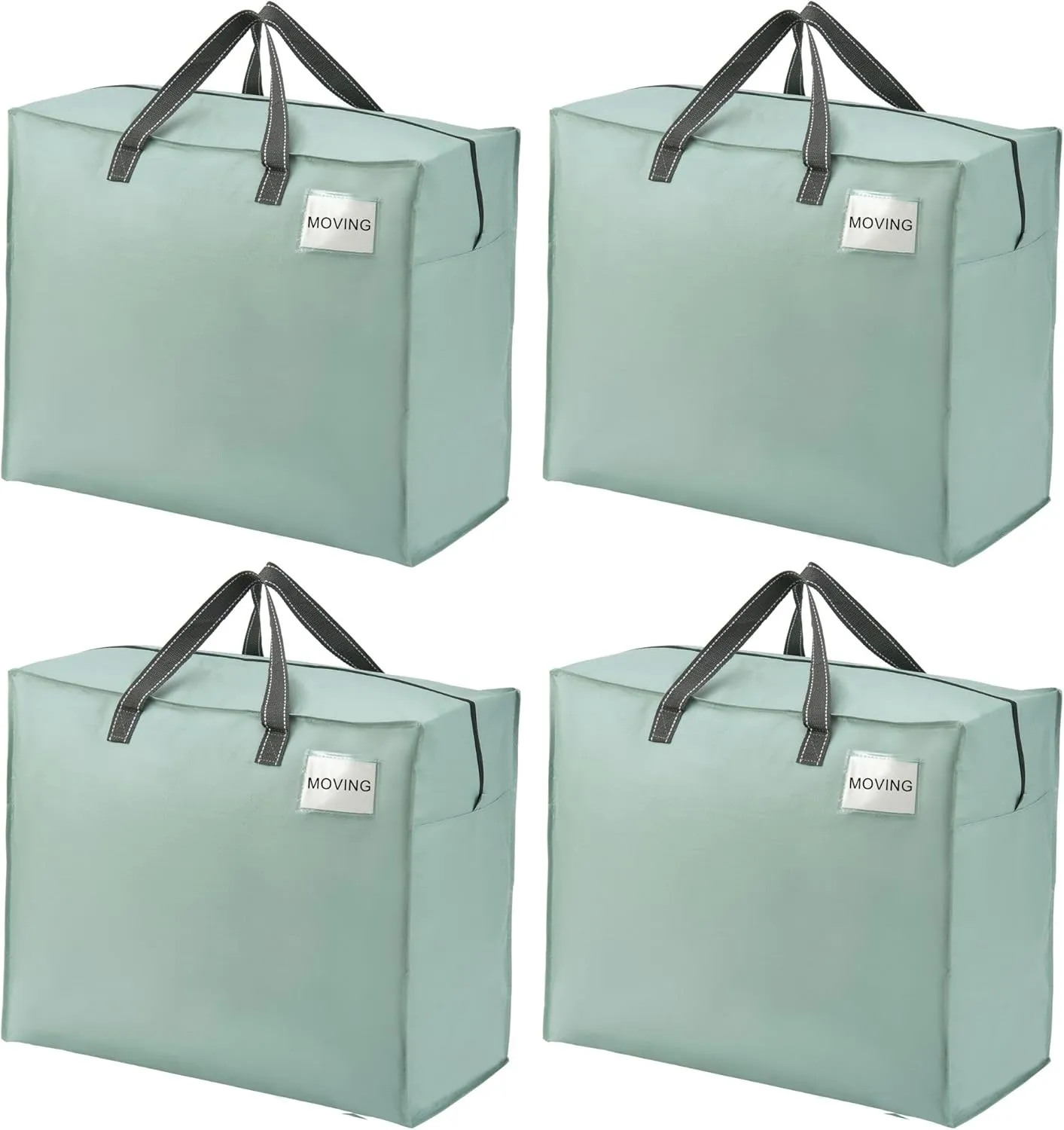 VENO 4 Pack Heavy Duty Moving Bags, Storage Bags, Packing Supplies, Top Zipper, Storage Totes for Camping, Clothes, Bedding, Comforters, Pillows (22 Gallon Light Green, 4 Pack)