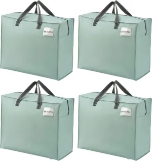 VENO 4 Pack Heavy Duty Moving Bags, Storage Bags, Packing Supplies, Top Zipper, Storage Totes for Camping, Clothes, Bedding, Comforters, Pillows (22 Gallon Light Green, 4 Pack)
