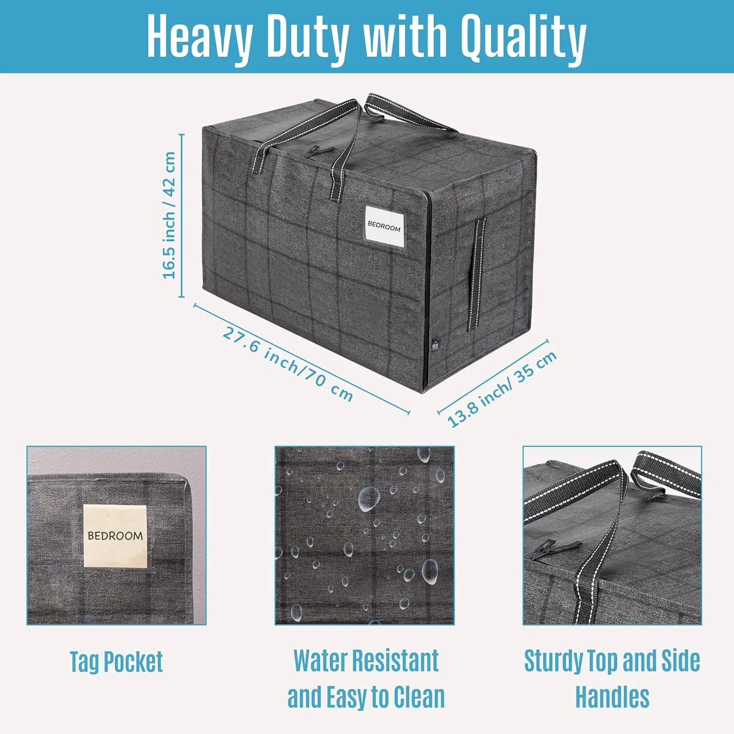 VENO 4 Pack Moving and Storage Bags, Heavy Duty, Alternative to Moving Boxes, Large Packing Totes Supplies for College Dorm Room with Zipper for Clothes, Wide Open Design (Windowpane, 4 Pack)