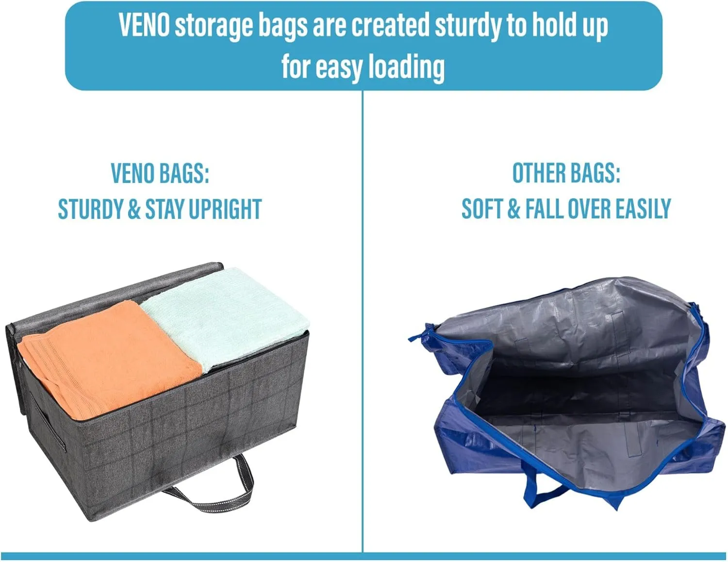 VENO 4 Pack Moving and Storage Bags, Heavy Duty, Alternative to Moving Boxes, Large Packing Totes Supplies for College Dorm Room with Zipper for Clothes, Wide Open Design (Windowpane, 4 Pack)