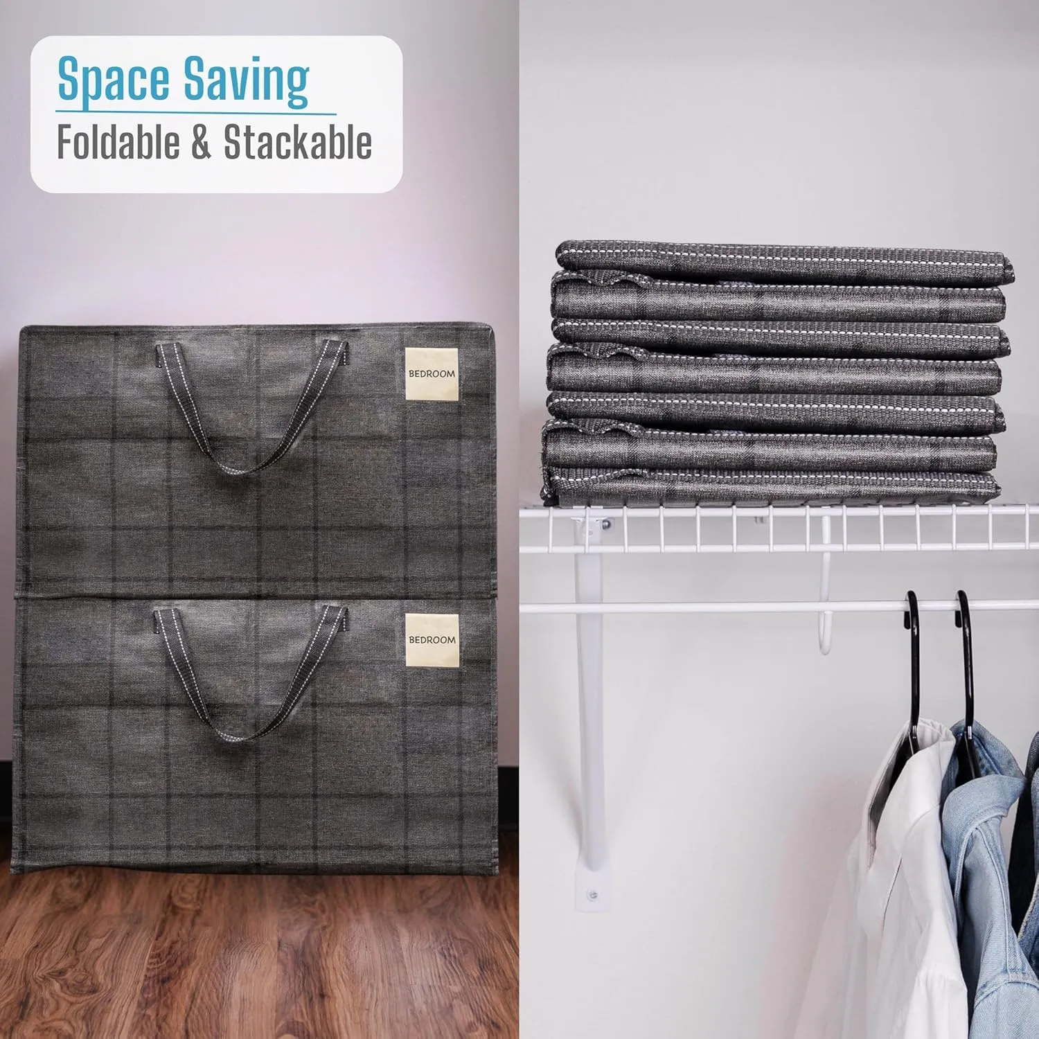 VENO 4 Pack Moving and Storage Bags, Heavy Duty, Alternative to Moving Boxes, Large Packing Totes Supplies for College Dorm Room with Zipper for Clothes, Wide Open Design (Windowpane, 4 Pack)