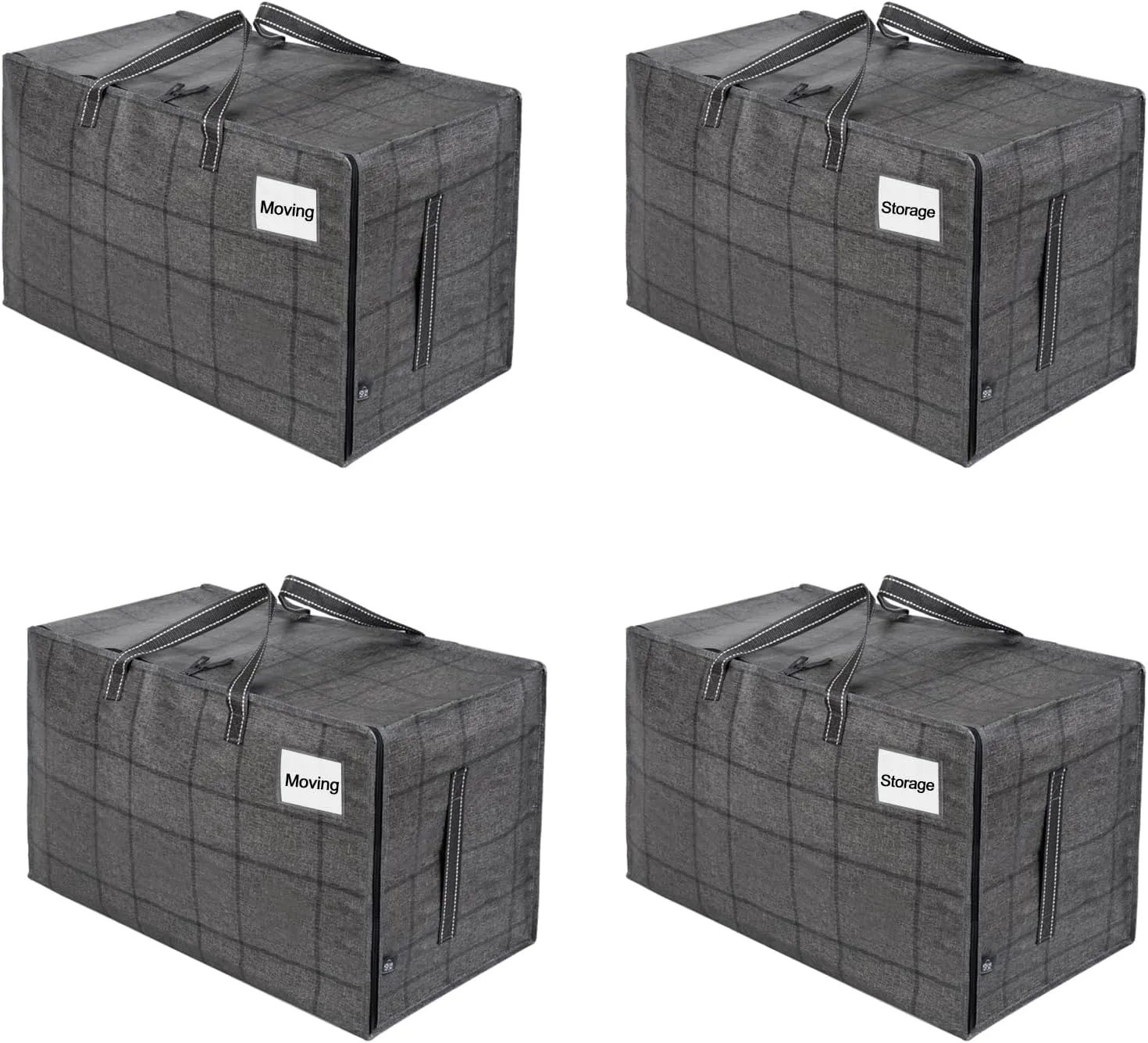 VENO 4 Pack Moving and Storage Bags, Heavy Duty, Alternative to Moving Boxes, Large Packing Totes Supplies for College Dorm Room with Zipper for Clothes, Wide Open Design (Windowpane, 4 Pack)