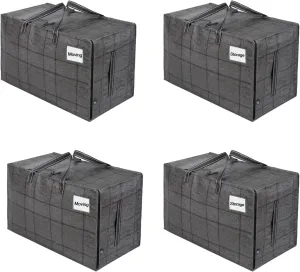 VENO 4 Pack Moving and Storage Bags, Heavy Duty, Alternative to Moving Boxes, Large Packing Totes Supplies for College Dorm Room with Zipper for Clothes, Wide Open Design (Windowpane, 4 Pack)