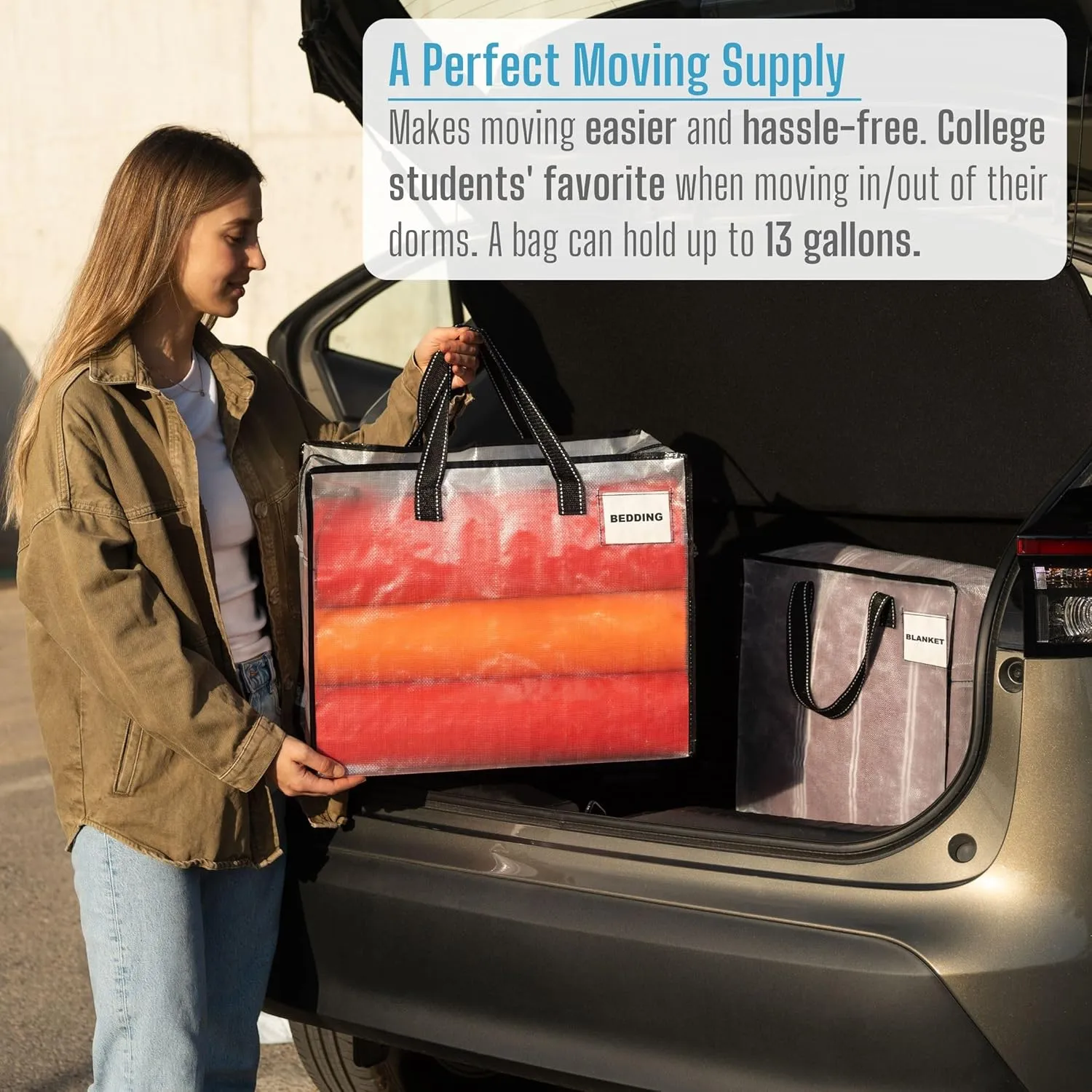 VENO 6 Pack Heavy Duty Moving Bags, Storage Bags, Packing Supplies, Top Zipper, Storage Totes for Camping, Clothes, Bedding, Comforters, Pillows (13 Gallon Clear, 6 Pack)