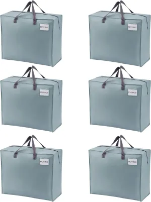 VENO 6 Pack Heavy Duty Moving Bags, Storage Bags, Packing Supplies, Top Zipper, Storage Totes for Camping, Clothes, Bedding, Comforters, Pillows (22 Gallon Light Blue, 6 Pack)