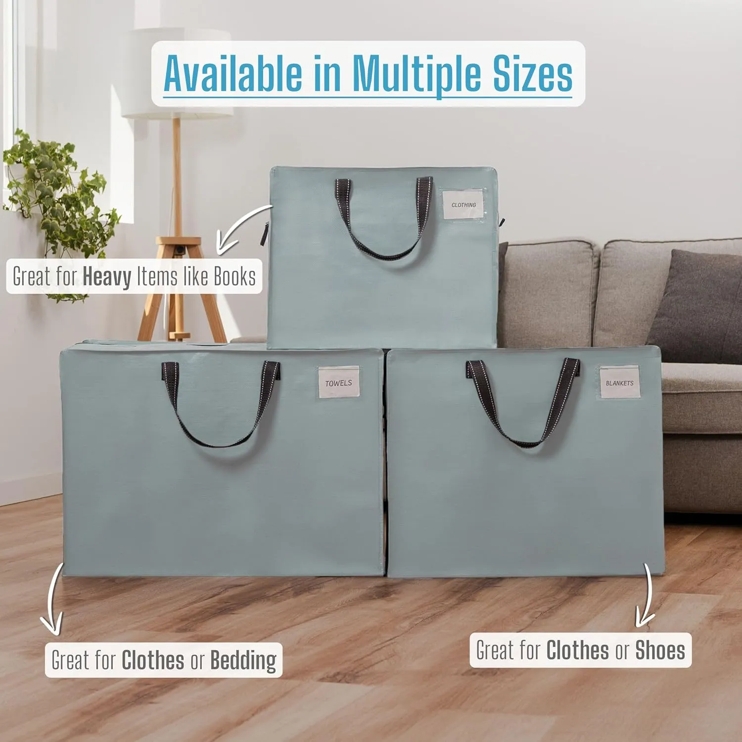 VENO 6 Pack Heavy Duty Moving Bags, Storage Bags, Packing Supplies, Top Zipper, Storage Totes for Camping, Clothes, Bedding, Comforters, Pillows (22 Gallon Light Blue, 6 Pack)