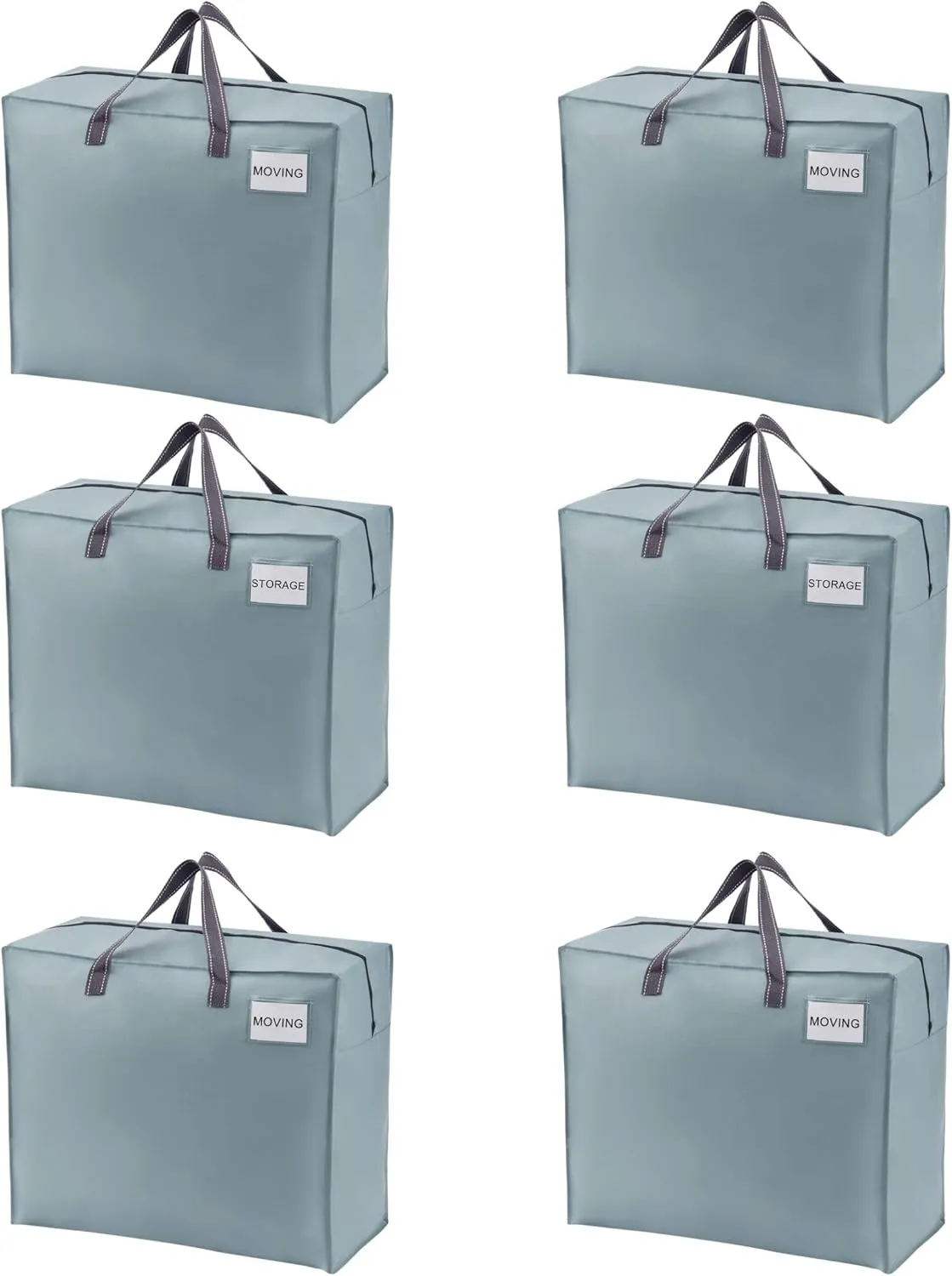 VENO 6 Pack Heavy Duty Moving Bags, Storage Bags, Packing Supplies, Top Zipper, Storage Totes for Camping, Clothes, Bedding, Comforters, Pillows (22 Gallon Light Blue, 6 Pack)