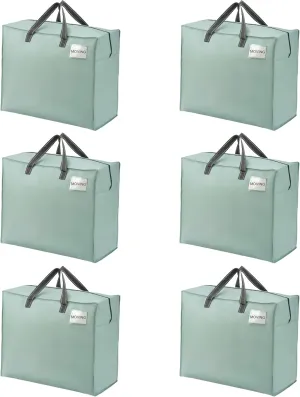 VENO 6 Pack Heavy Duty Moving Bags, Storage Bags, Packing Supplies, Top Zipper, Storage Totes for Camping, Clothes, Bedding, Comforters, Pillows (22 Gallon Light Green, 6 Pack)